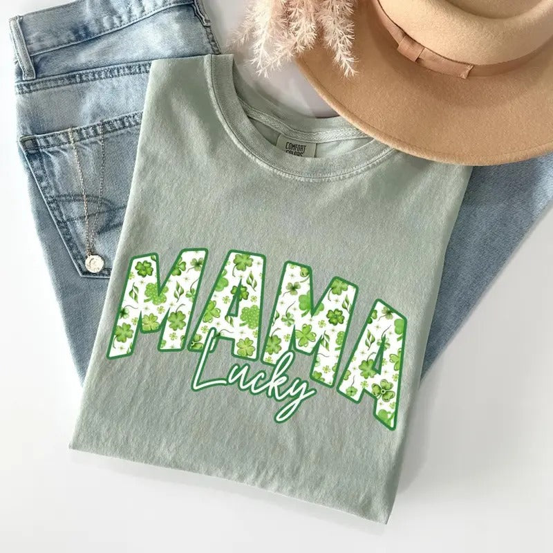 Comfort Colors Lucky Mama Shirt, St. Patrick's Day Mom Shirt, Women's Shamrock Mom Shirt, St Patty's Day Tee, Gift for Mom