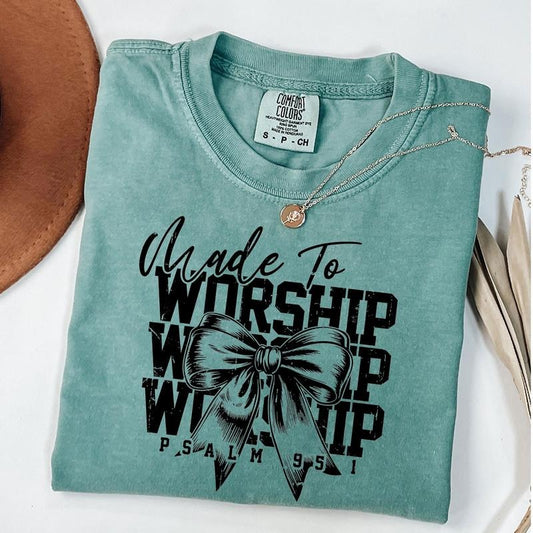 Comfort Colors Made To Worship Shirt, Retro Christian Coquette Shirt, Bible Verse Tee, Quotes, Sayings, Inspirational, Motivational