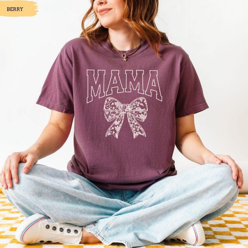 Comfort Colors Mama Bow Shirt, Mothers Day Gift, Retro Mama Shirt, Gift For Mom, Coquette bow Mama T-Shirt