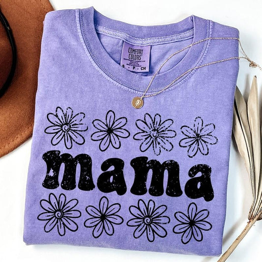 Comfort Colors Mama Daisy Shirt, Floral Mama Shirt, Pregnancy Announcement, Retro Mom Birthday Gift, Mothers Day Gift For Mom
