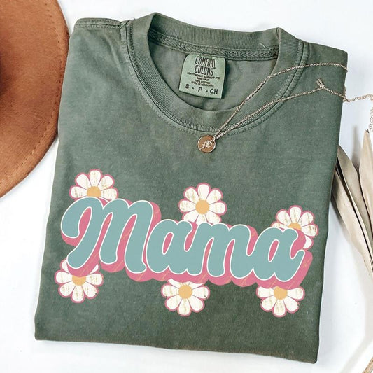 Comfort Colors Mama Daisy T-shirt, Retro Mama Shirt, Cute Mom Tee, Gift for Mom, New Mom Gift, Gift for Her, Floral Mom Tee