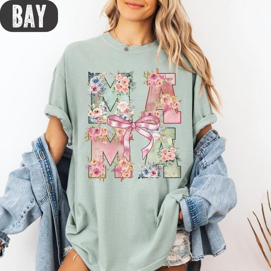 Comfort Colors Mama Floral Coquette T-Shirt Cute Mama Shirt, Mother's Day Gift Shirt, Mama's Birthday Gift
