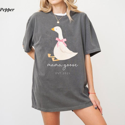Comfort Colors Mama Goose T-Shirt, Silly Goose Mom Shirt, Cute Pregnancy Reveal Gift, Ultra Soft Cotton Tee, Everyday Casual Wear