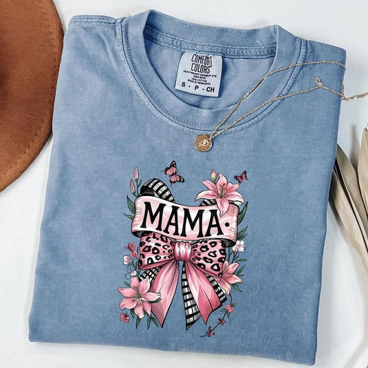 Comfort Colors Mama Leopard Coquette Bow Shirt, Pink Leopard Mama T-Shirt, Floral Mama Tee