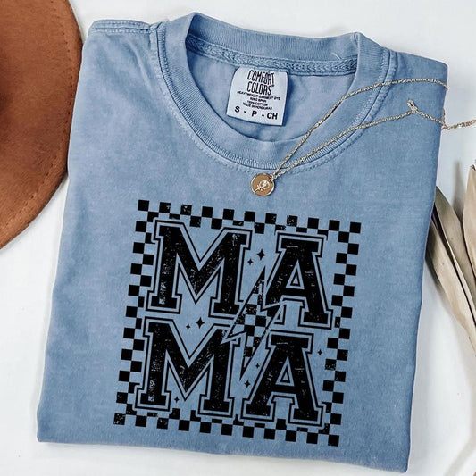 Comfort Colors Mama Lightning Bolt Shirt, Checkered Lightning Mom T-shirt, Checkered Mama Tee, New Mom Gift