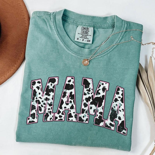 Comfort Colors Mama Pink Cow Western Shirt, Western Mama T-Shirt, Retro Mama Varsity Shirt, Gift for Mothers Day