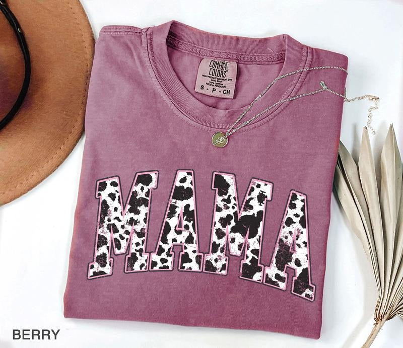 Comfort Colors Mama Pink Cow Western T-shirt, Western Mama T-Shirt, Retro Mama Varsity Shirt, gift for mothers Day,...