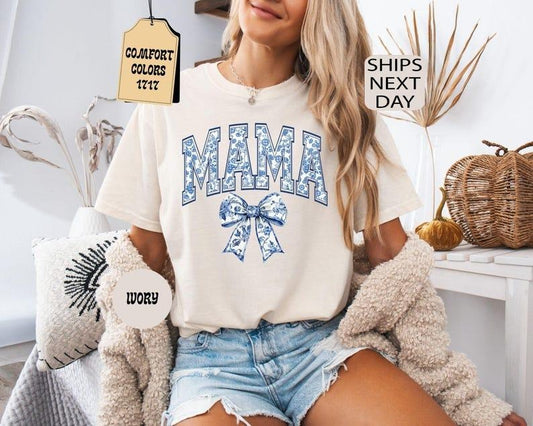 Comfort Colors Mama Shirt, Blue Ribbon Shirt, Mothers Day Gift, Aesthetic Gift For Mom, Cute Mom Shirt