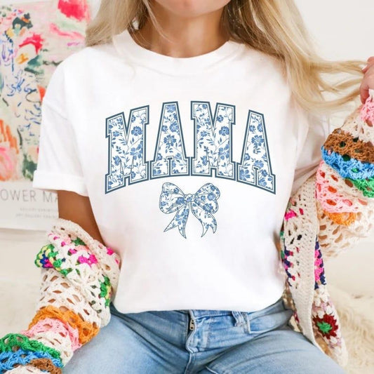Comfort Colors Mama Shirt, Blue Ribbon Shirt, Mothers Day Gift, Girly Aesthetic Gift For Mom, Cute Mom Shirt
