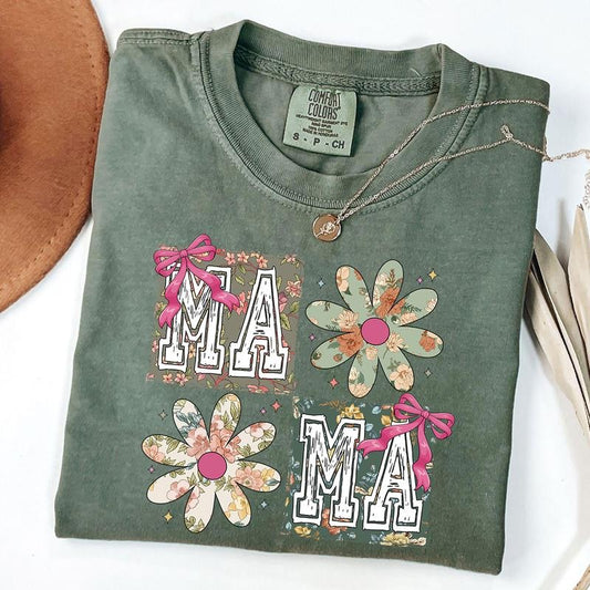 Comfort Colors Mama Shirt, Coquette Bow Mama T-Shirt, Floral Mom Tshirt, Spring Mama Shirt, Springtime Mom Tee, Mothers Day Gift