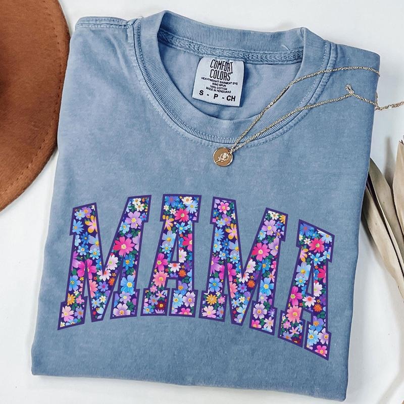 Comfort Colors Mama Shirt, Floral Mom Spring Tee, Trendy Mom Tshirt, Flower Mama Shirt, Gift for New Mom