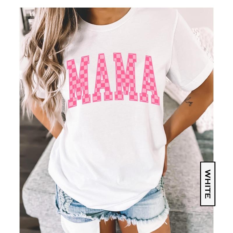 Comfort Colors Mama Shirt, Pink Check Mama Shirt, Retro Mom Tshirt, Coquette Pink Check Mama Tee