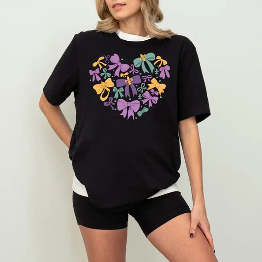 Comfort Colors Mardi Gras Coquette Heart Shirt, Mardi Gras Carnival Shirt, Louisiana Girls T-Shirt