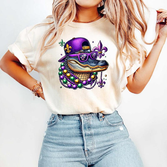 Comfort Colors Mardi Gras Crocodile Shirt, Women Mardi Gras Costume, Mardi Gras Alligator Shirt, Fat Tuesday T-shirt