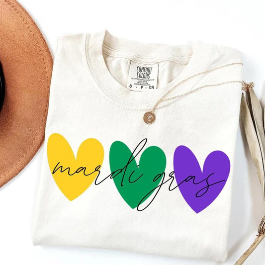 Comfort Colors Mardi Gras Heart Shirt, Mardi Gras Beads Louisiana Festival Shirt, Mardi Gras for Women