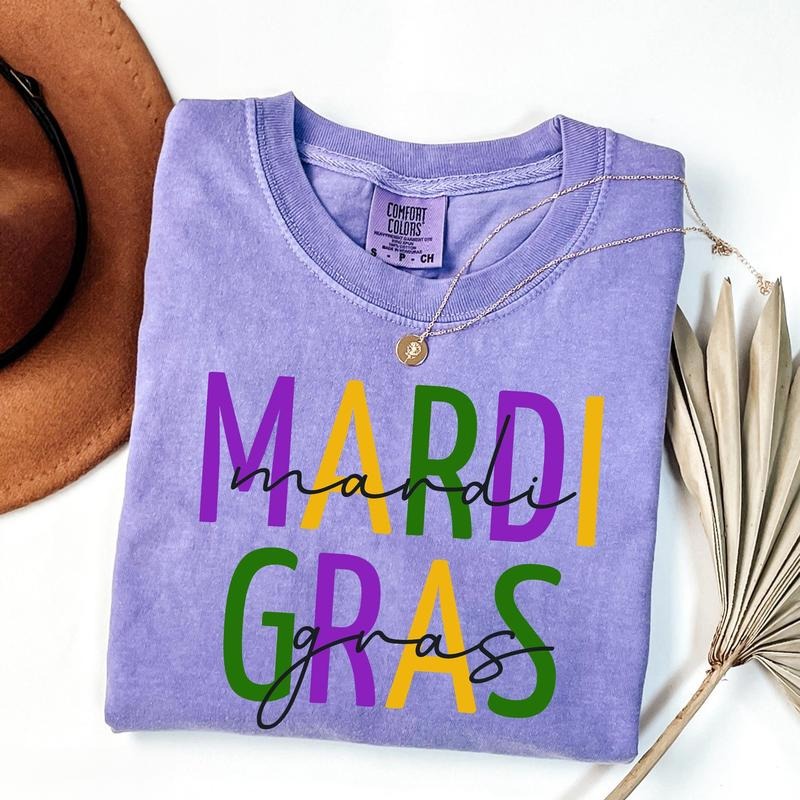 Comfort Colors Mardi Gras Shirt, Mardi Gras Carnival Shirt, Women Mardi Gras Tee, Fat Tuesday Gift Cotton Fashion