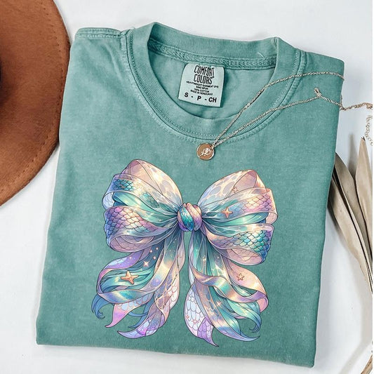 Comfort Colors Mermaid Coquette Bow Tshirt, Coquette SeaShell Shirt, Summer Vibes Tee, Girls Trip Shirt