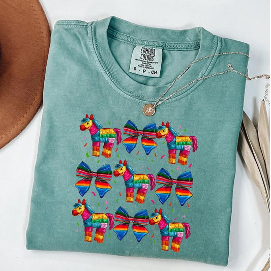 Comfort Colors Mexican Coquette Shirt, Cinco De Mayo Tee, Pinata Coquette T-Shirt, Colorful Mexican Pinata Bow Shirt