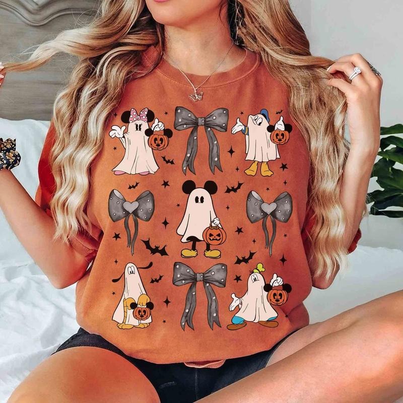 Comfort Colors Mic.key Ghost Coquette Bow Halloween Shirt, Spooky Season 2024 Trip Shirt