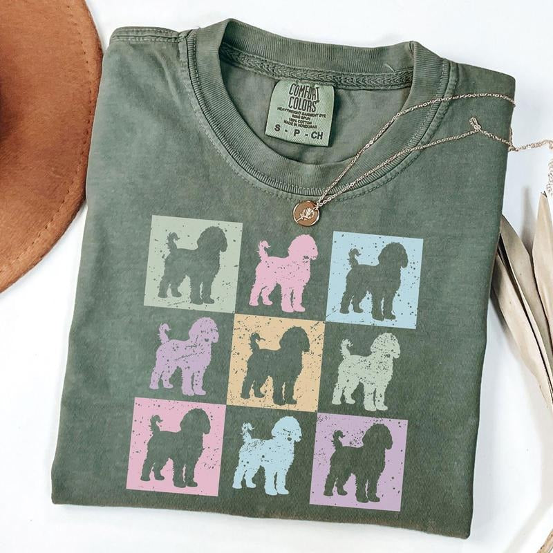 Comfort Colors Minimalist Goldendoodle Spring Shirt, Easter Checkered Goldendoodle Dog Owner TShirt Dog Lover Mothers Day Gift