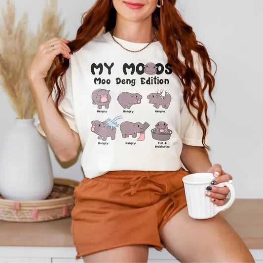 Comfort Colors Moo Deng Mood Shirt, Cute Baby Hippo T-Shirt, I Love Moo Deng, Pygmy Hippo Moo Deng Tee