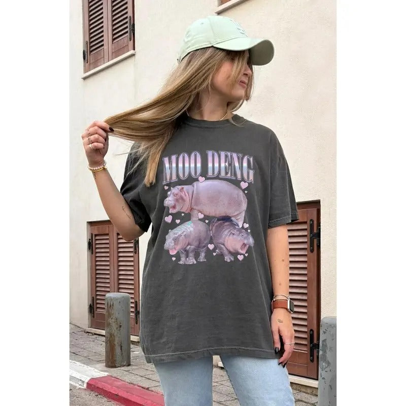 Comfort Colors Moo Deng Shirt, Cute Baby Hippo Moo Deng Bouncy Pig in Thai Hippopotamus Shirt, Hippo Lover, Pygmy Hippo Moo Deng Shirt
