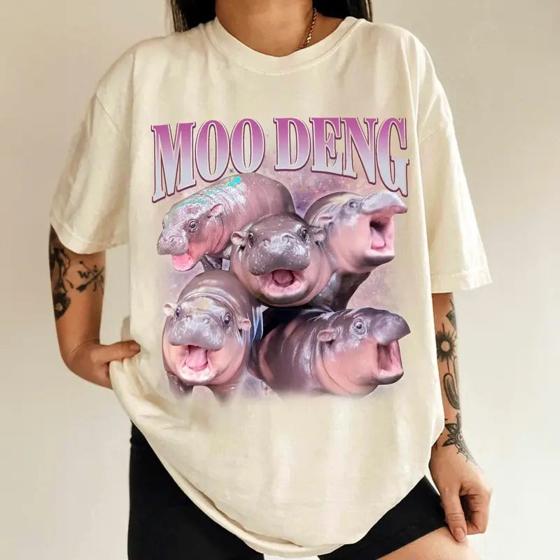 Comfort Colors Moo Deng Shirt, I Love Moo Deng Shirt, Moo Deng Bootleg Rap Tee, Hippo Lover T-Shirt, Cute Baby Hippo Shirt, Moo Deng I Love You Shirt
