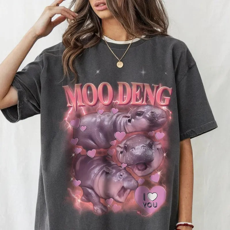 Comfort Colors Moo Deng Shirts, I Love You Moo Deng Shirt, Moo Deng Bootleg Rap Tee, Hippo Lover T-Shirt, Cute Baby Hippo, Gift For Pet Lover