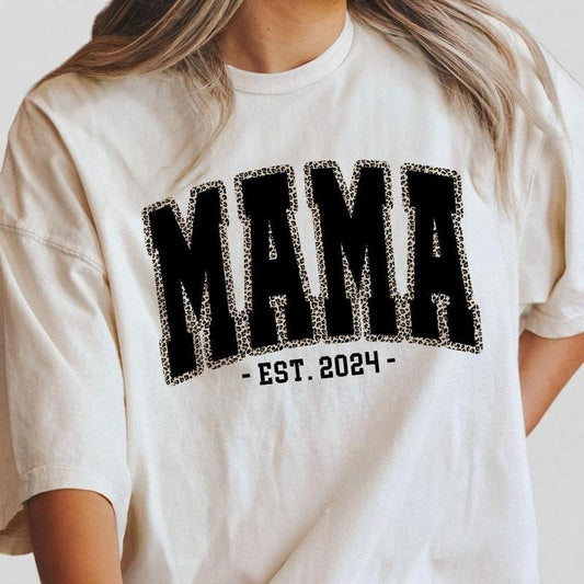 Comfort Colors Mothers Day Shirt, Leopard Mama  Est Shirt, Gift For Mama T Shirt, Mom Life T Shirt For Women, Best Mom Gift for Her, Mothers Day Gift, Birthday Gifts for Mom, Gift for New Mom, From Daughter Son, Mothers Day Women Top Breathable Casual