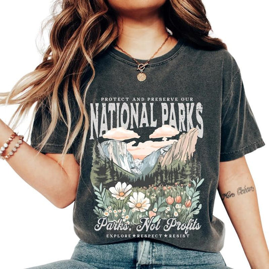 Comfort Colors National Parks T-Shirt, Parks Over Profit Tee, Vintage Nature Lover Top, Wildlife Protection Graphic, Hiking Gift Shirt, Ultra Soft Cotton Tee, Everyday Casual Wear