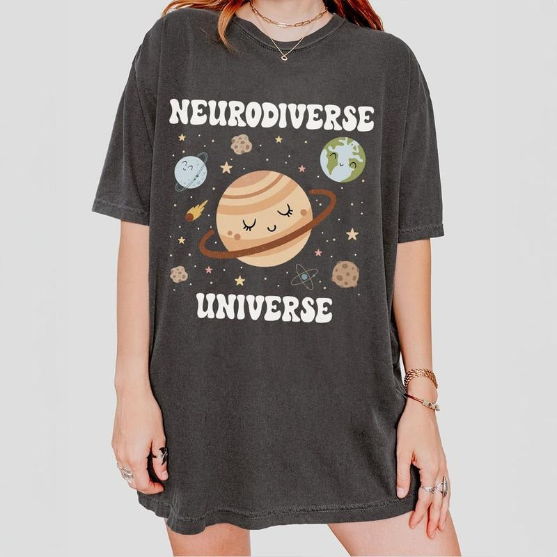 Comfort Colors Neurodiversity Shirt, Autism Acceptance Shirt, Neurodiverse Universe Shirt,  Space Neurodiversity Shirt, Sped Teacher Shirt, Autism Awareness Month, Special Education, Autistic Pride Shirt Casual Comfortable Cotton Breathable T-Shirt