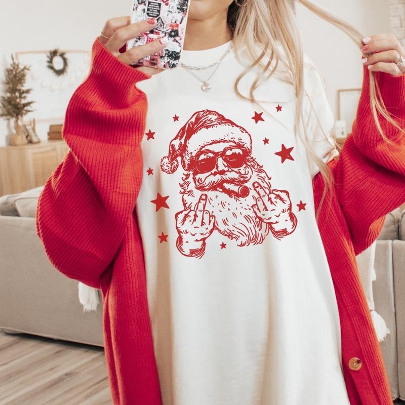 Comfort Colors Offensive Santa Women's Short Sleeve Graphic T-Shirt - Casual Cotton Top - Womenswear