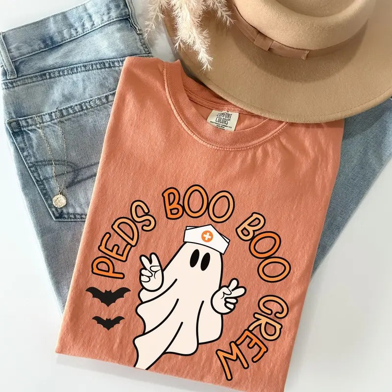 Comfort Colors PEDS Boo Boo Crew Halloween Shirt, Pediatric Nurse Boo Crew, Nurse Ghost T-shirt , Nurse Fall Shirt