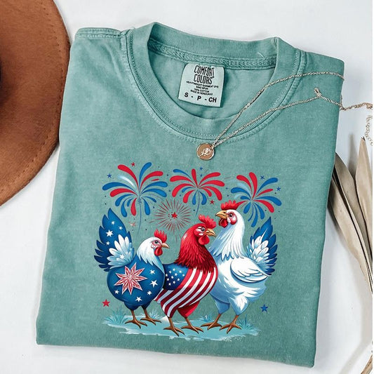 Comfort Colors Patriotic USA Chicken Shirt, Western 4th of July Tee, Independence Day T-Shirt