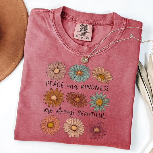 Comfort Colors Peace and Kindness Are Always Beautiful Shirt, Be Cool Be Kind Retro Flower Shirt, Aesthetic Floral Kindness Tee