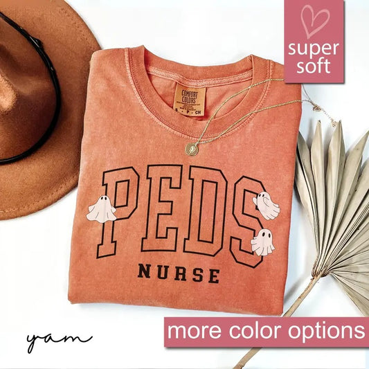 Comfort Colors Peds Nurse Halloween Shirt, Halloween Pediatric Nurse Shirt Spooky Peds Nurse Tshirt Ghost Pediatric Nurse Pumpkin Shirt
