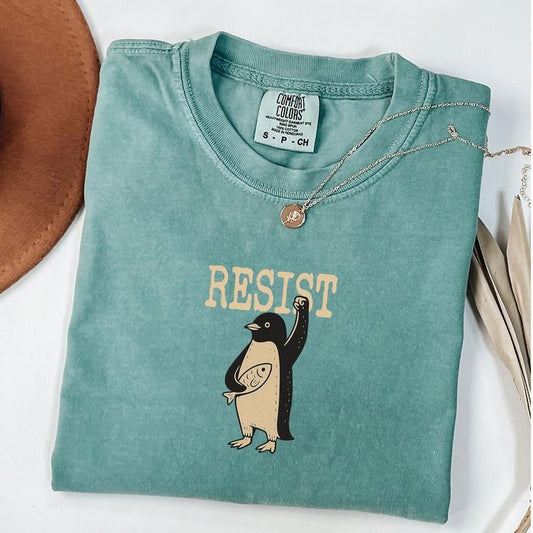 Comfort Colors Penguins Resist Shirt, Flippers Up T-shirt, Heard Island Shirt, Penguins Against Tariffs Tee, Subtle FDT Resistance, Protest Penguins Tshirt