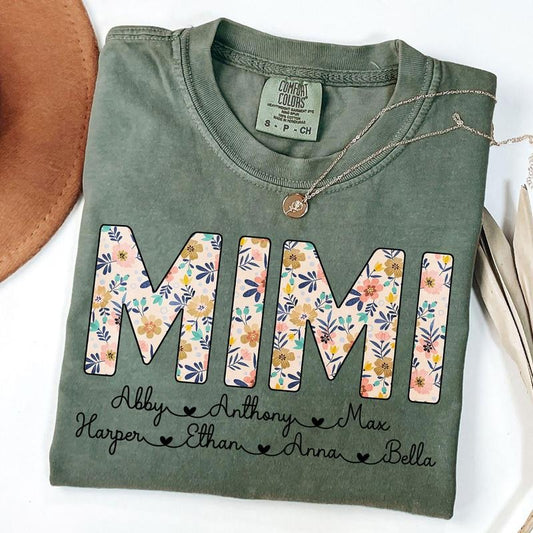 Comfort Colors Personalized Mimi Shirt with Grandkids Names, Floral Mimi T-Shirt, Mimi Gifts, Mother's Day Shirt, Custom Kids Names Grandma Shirt