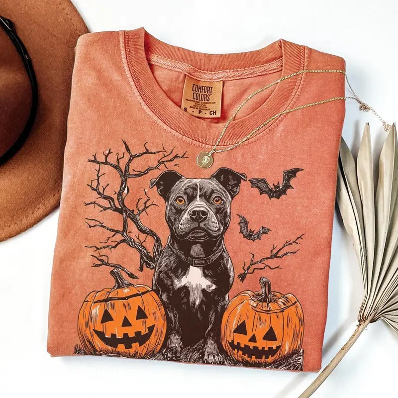Comfort Colors Pitbull Halloween Shirt, Pittie Mom, Pitbull Fall Tee, Halloween Pitbull T-shirt, Pitbull Mom, Spooky Halloween Dog Mom Tee