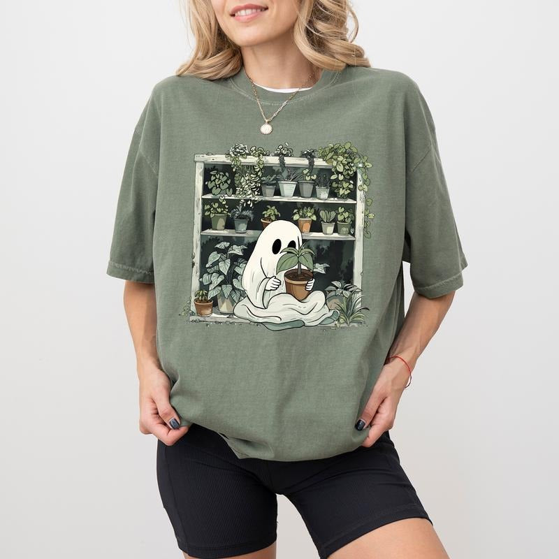 Comfort Colors Planting Ghost Shirt, Funny Plant Ghost Graphic Printed Tee, Spooky Season Gardener Unhinged Shirt, Gardening Lovers Halloween Shirt, Nature Lovers Halloween Tee, Women's Top, Womenswear, Cotton Fabric Relaxed Fit Chic Style