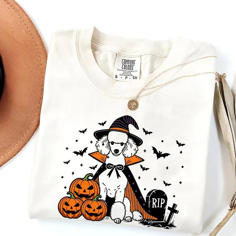 Comfort Colors Poodle Halloween Shirt | Spooky Poodle Witch T-Shirt | Pumpkin Poodle Dog Tee | Funny Halloween Dog Lover Gift | Fall Poodle Costume Shirt