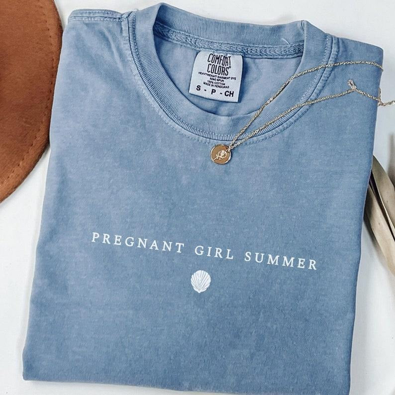 Comfort Colors Pregnant Girl Summer Shirt, Comfort Colors Beach Pregnancy Announcement T-shirt, Pregnancy Reveal Tee, Baby Shower Gift, Mom Shirt