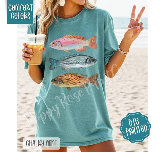 Comfort Colors Preppy Fish Shirt Women's Fitted Short Sleeve Crew Neck Summer Top 100% US Cotton Ethical Fashion