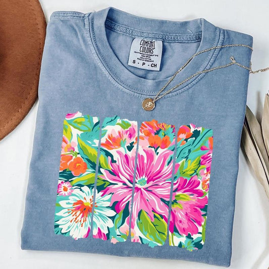 Comfort Colors Preppy Floral Brushstroke Shirt, Boho Floral T-Shirt, Wildflower Tee, Summer Vibes Shirt