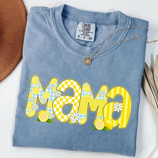 Comfort Colors Preppy Mama Lemon Tee, Cute Lemon Floral Mama Shirt, Summer Mama T-Shirt