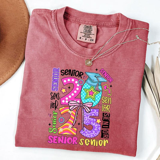 Comfort Colors Preppy Senior 2025 T-Shirt, Senior Class Of 2025 Shirt, Coquette Senior Tee, Senior Brushstroke T-Shirt, Graduation Tee