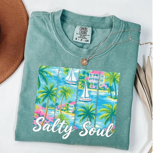 Comfort Colors Preppy Summer Salty Soul T-Shirt, Beach vibes Tee, Trendy Summer Shirt
