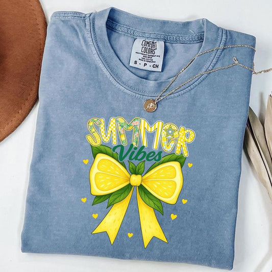 Comfort Colors Preppy Summer Vibes Shirt, Lemon Bow T-Shirt, Coquette Lemon T-Shirt, Cute Summer Shirt, Everyday, Unisex T-Shirt