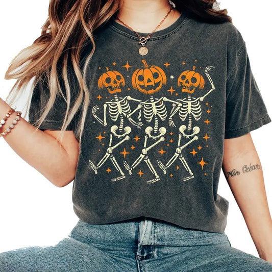 Comfort Colors Pumpkin Skeleton Halloween Shirt, Pumpkin Halloween Tee, Halloween Skeleton Tee, Pumpkin Shirt, Spooky Season T-Shirt