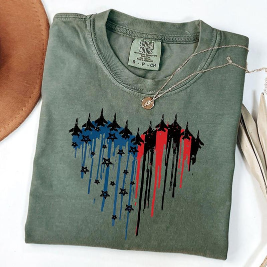 Comfort Colors Red White Blue Air Force Flyover Shirt, 4th Of July Shirt, Red Wine Blue, Independence Day Shirt, Gift For Women, American Flag